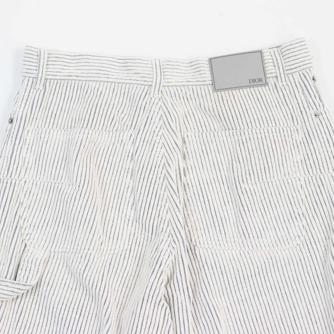 Dior Saddle Pocket Stripe Shorts White Gray 30