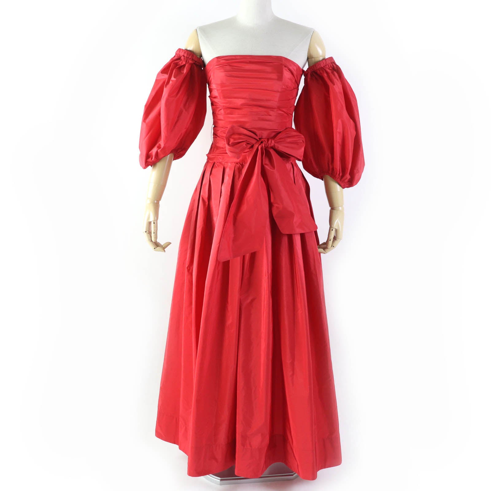 Valentino Silk Off-Shoulder A-Line Dress Red