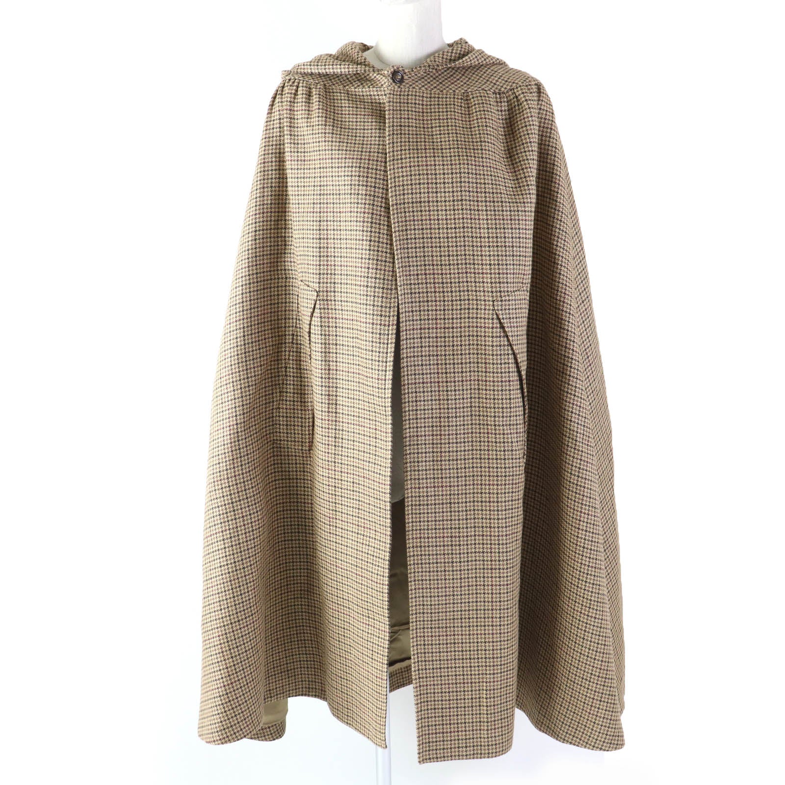 Celine Linen Houndstooth Hooded Cape Poncho