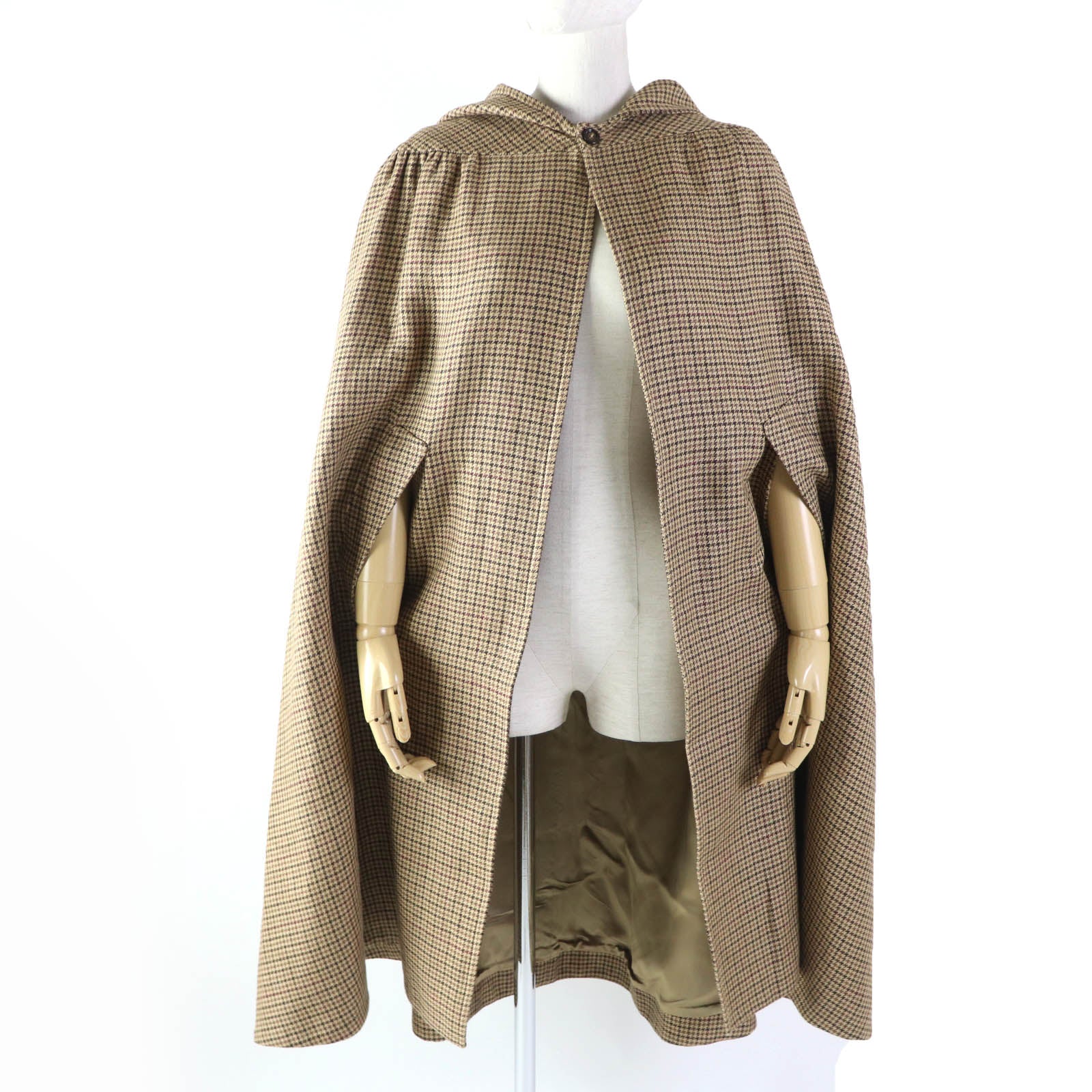 Celine Linen Houndstooth Hooded Cape Poncho