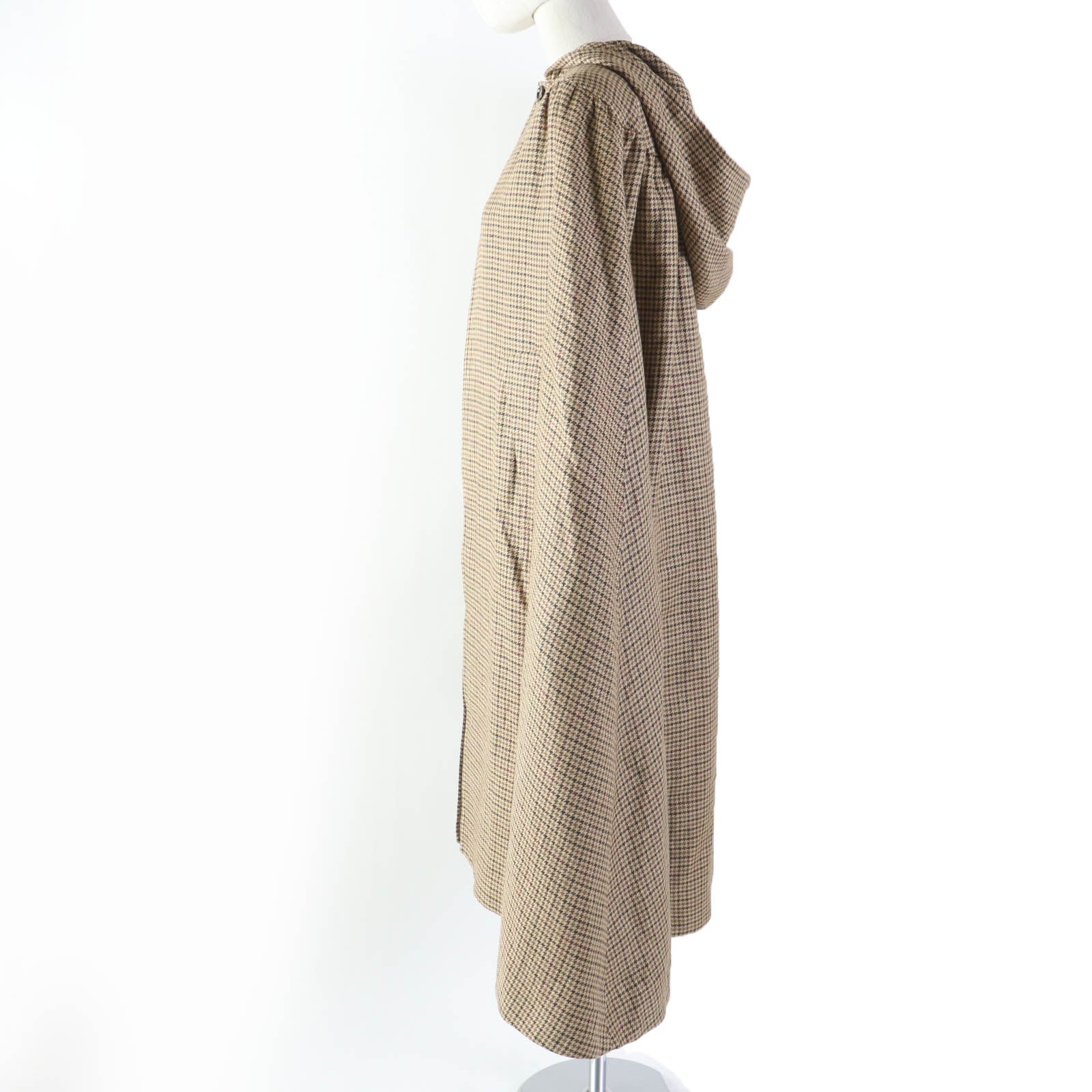 Celine Linen Houndstooth Hooded Cape Poncho