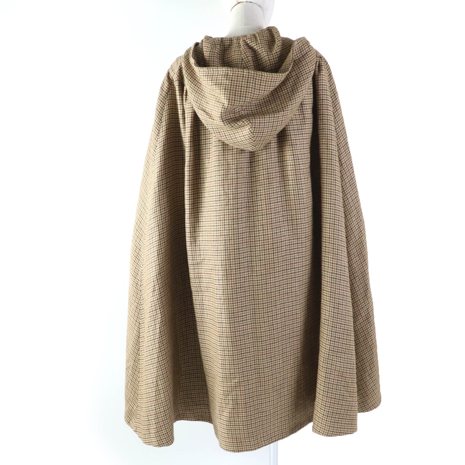 Celine Linen Houndstooth Hooded Cape Poncho