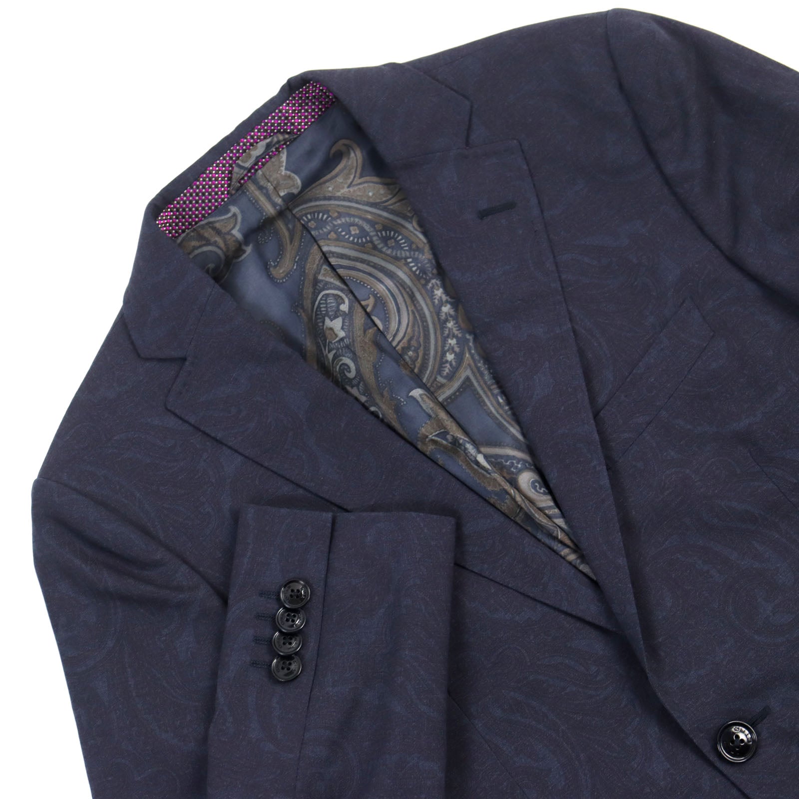 ETRO Wool Elastane 3P Suit Navy Paisley