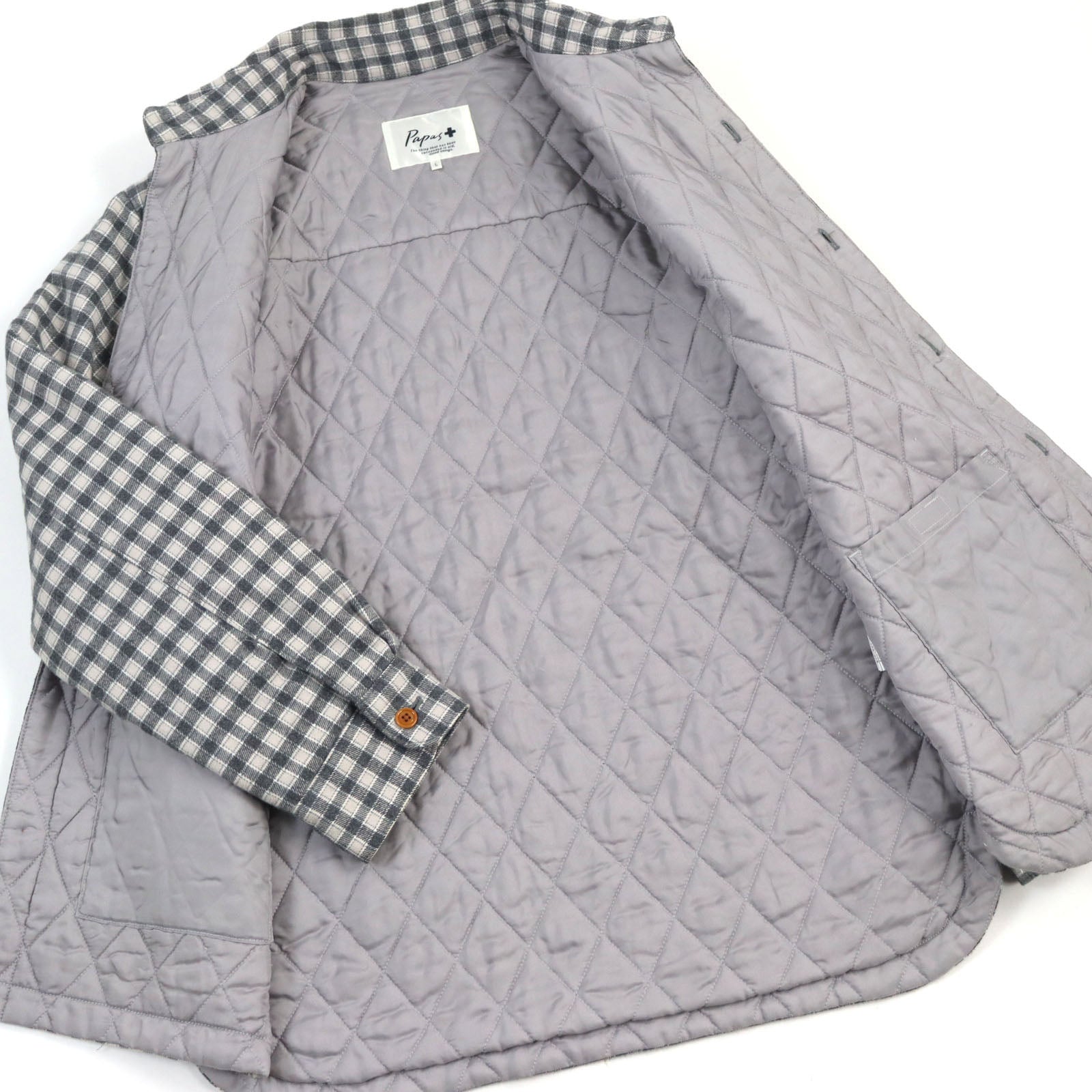 Papas Plus Cotton Padded Jacket Black Beige Check L