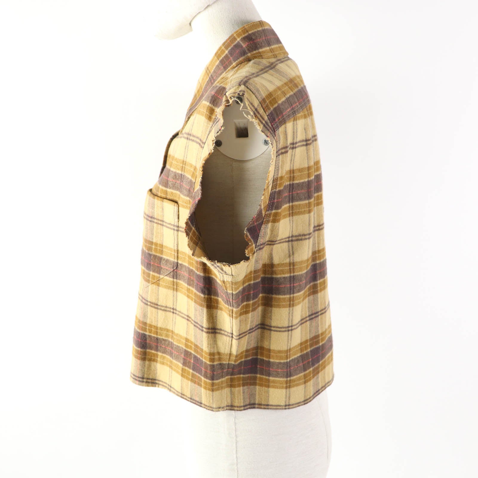 GUCCI Cotton Check Sleeveless Shirt Brown 40