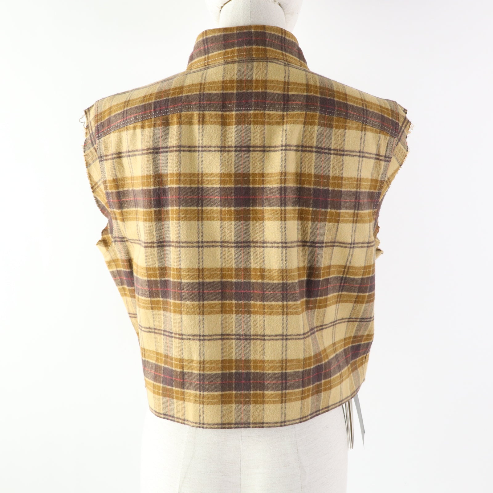 GUCCI Cotton Check Sleeveless Shirt Brown 40