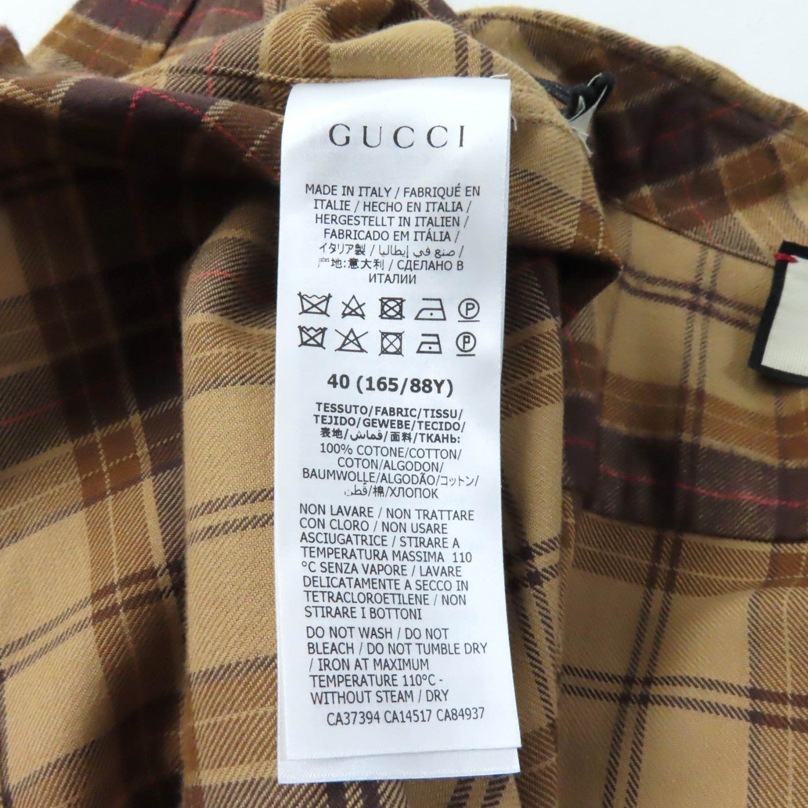 GUCCI Cotton Check Sleeveless Shirt Brown 40