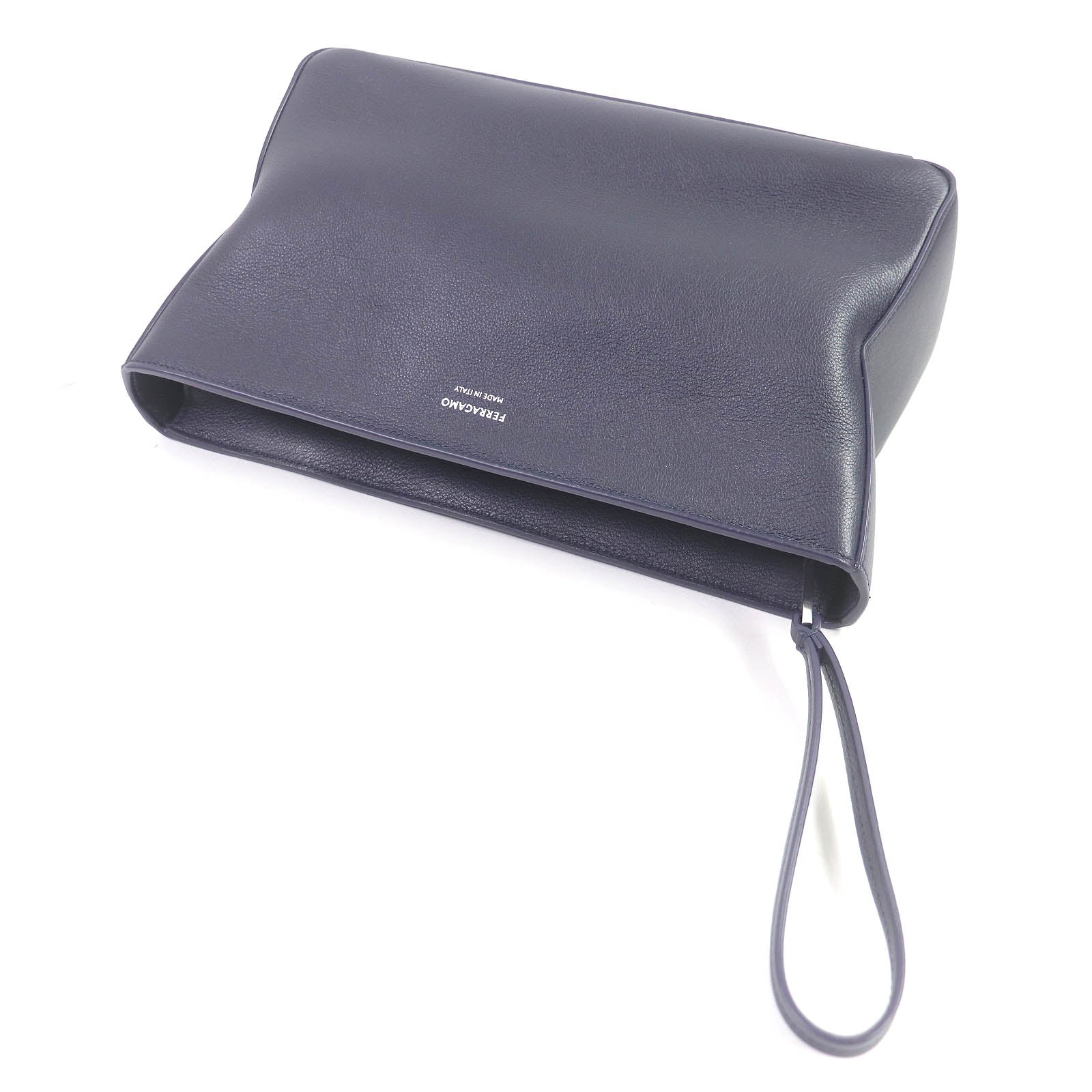 Ferragamo Leather Logo Clutch Bag Navy