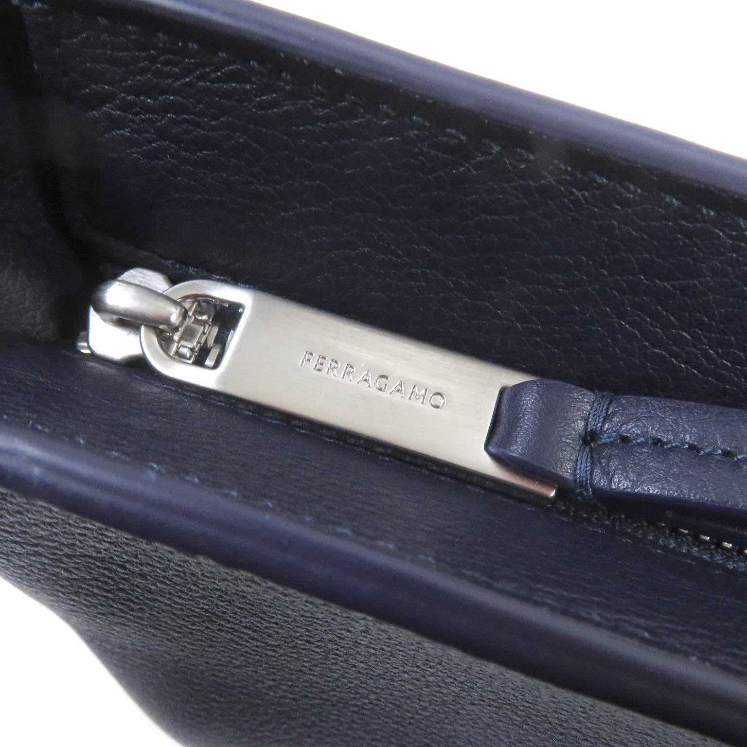 Ferragamo Leather Logo Clutch Bag Navy