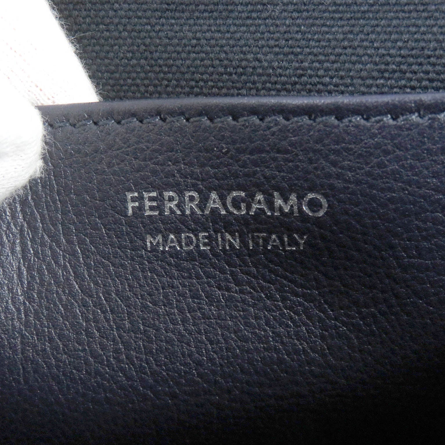 Ferragamo Leather Logo Clutch Bag Navy