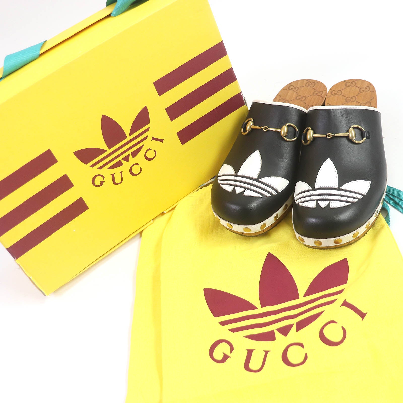 Adidas Gucci Trefoil Clog Leather Sandals Black