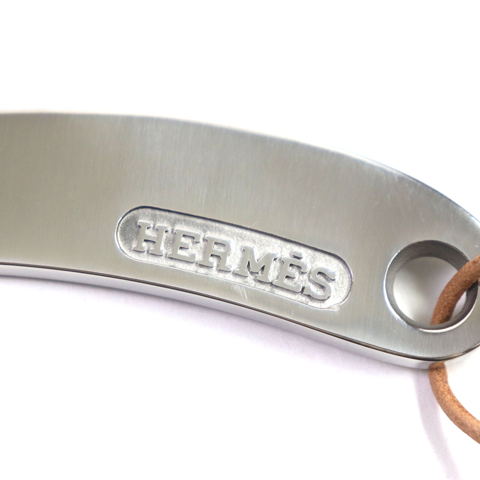 HERMES Leather Strap Silver Brown Accessories