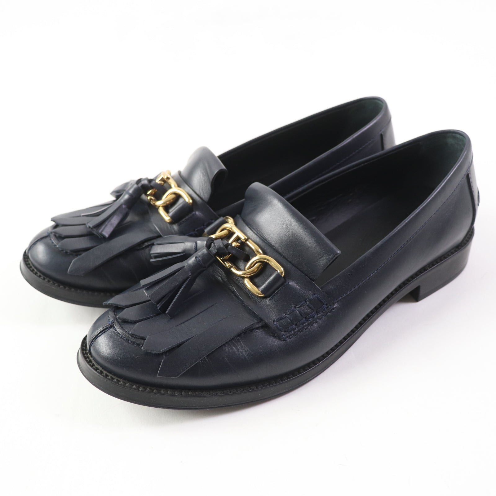 Tod's Leather Tassel Loafers Dark Navy 38.5