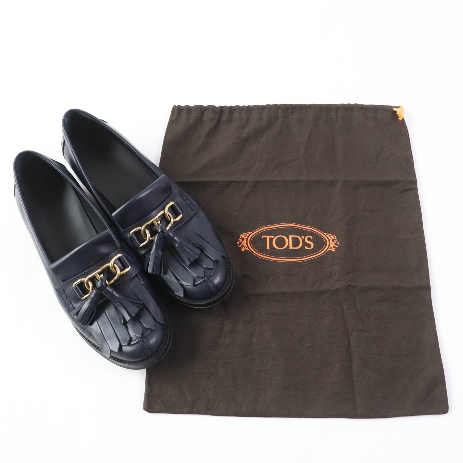 Tod's Leather Tassel Loafers Dark Navy 38.5