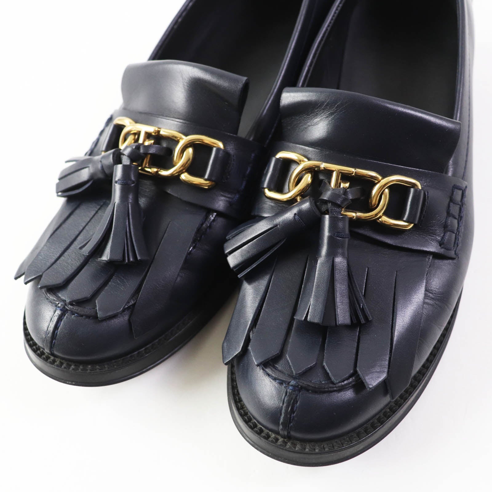 Tod's Leather Tassel Loafers Dark Navy 38.5