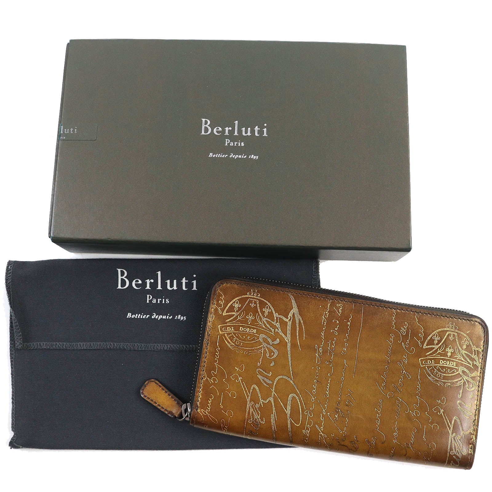 Berluti Itauba Calligraphy Golden Patine Zip Around Wallet