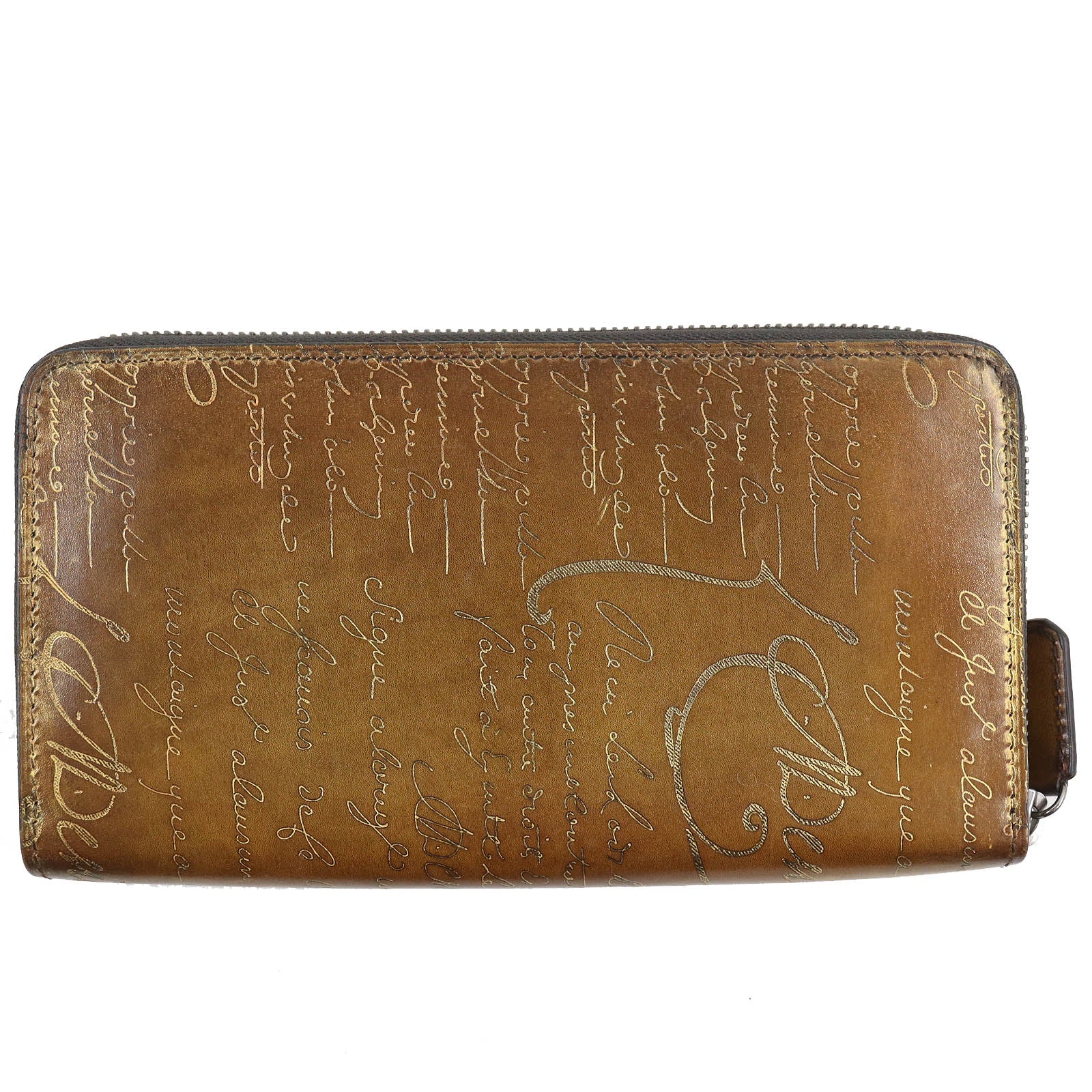 Berluti Itauba Calligraphy Golden Patine Zip Around Wallet