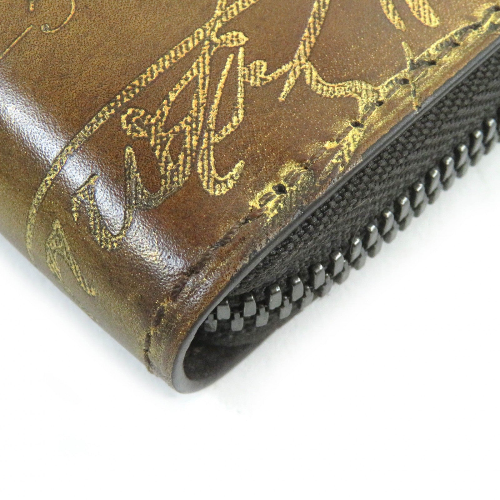 Berluti Itauba Calligraphy Golden Patine Zip Around Wallet