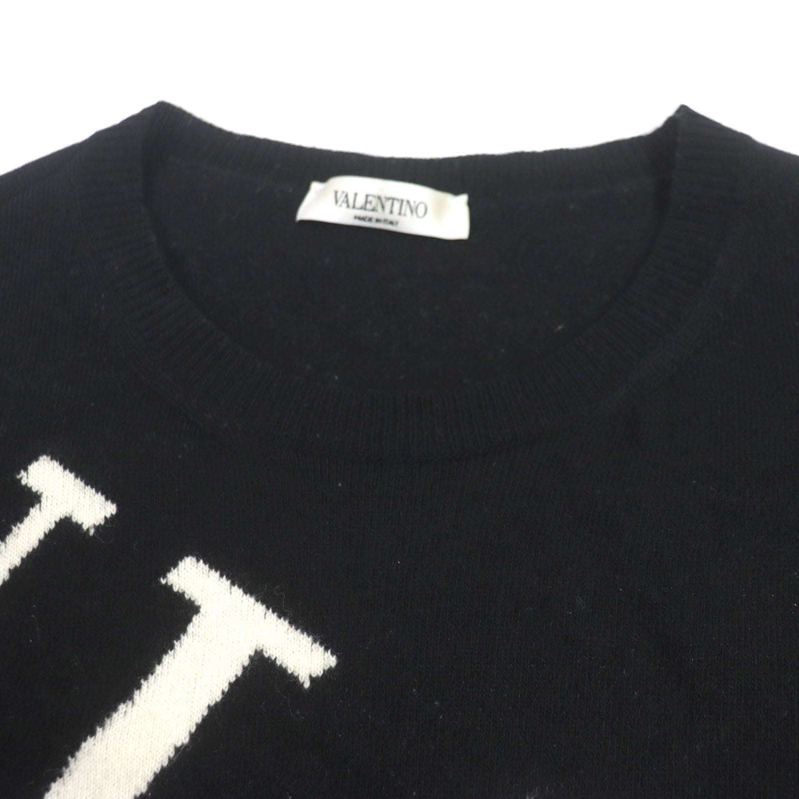 Valentino Wool Cashmere VLTN Logo Crew Neck Knit Black S