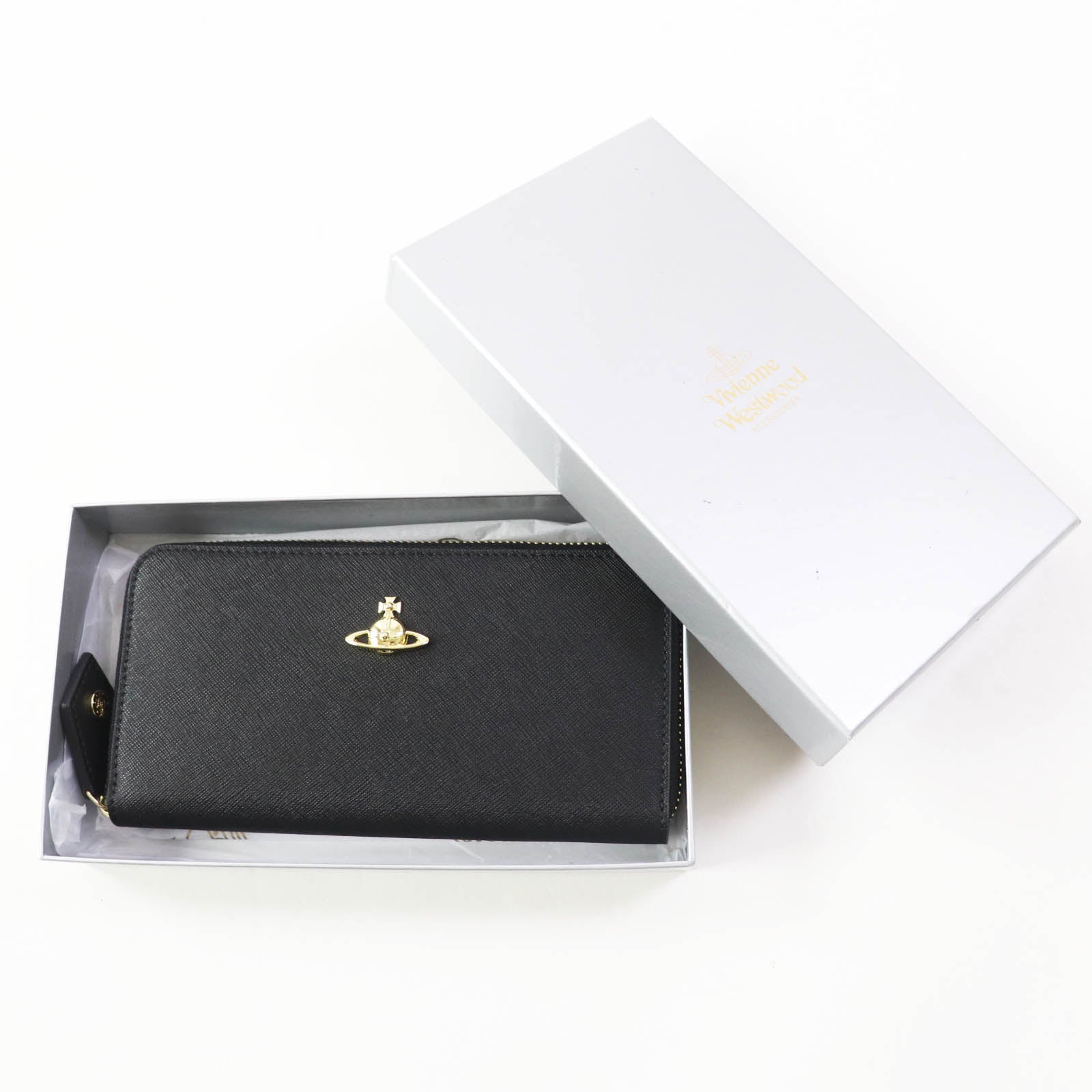 Vivienne Westwood OrbMetal Zip Wallet Black Gold