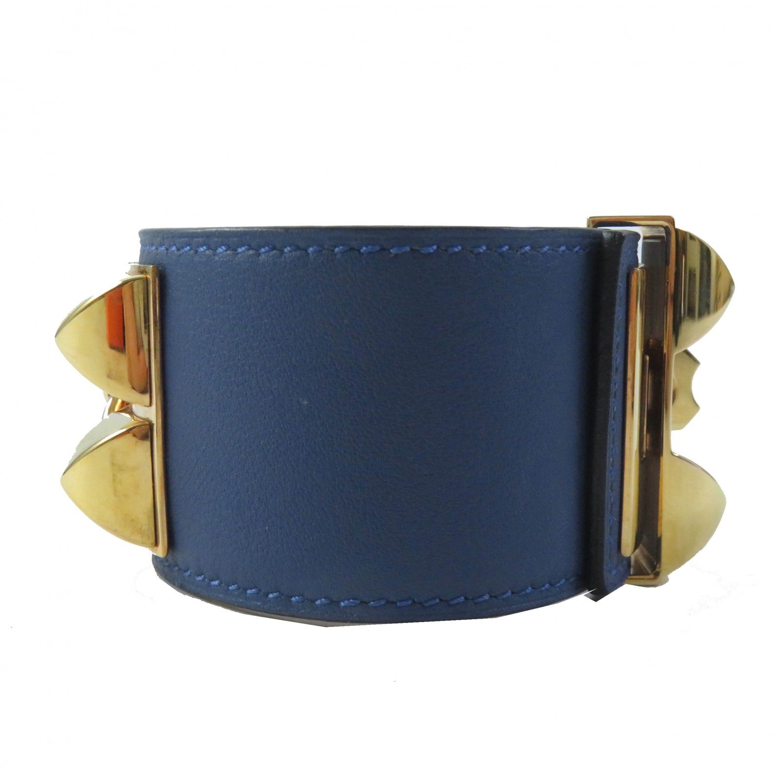 Hermes Cory Edssian Gold Bangle Leather Blue