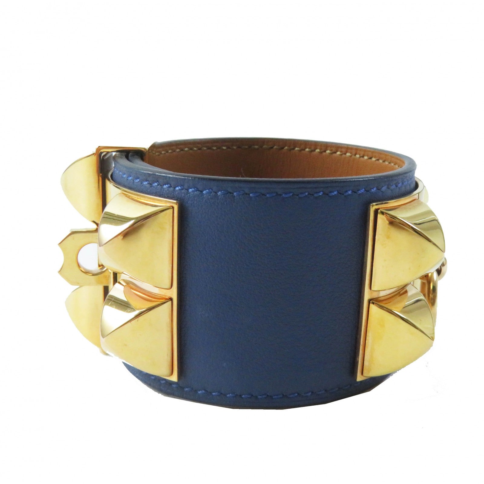 Hermes Cory Edssian Gold Bangle Leather Blue