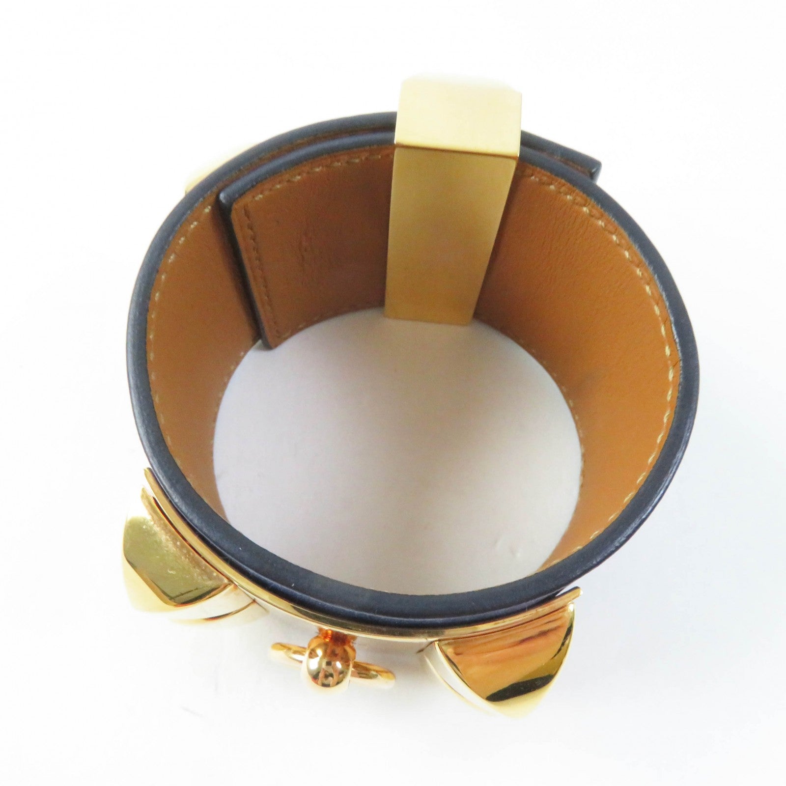 Hermes Cory Edssian Gold Bangle Leather Blue