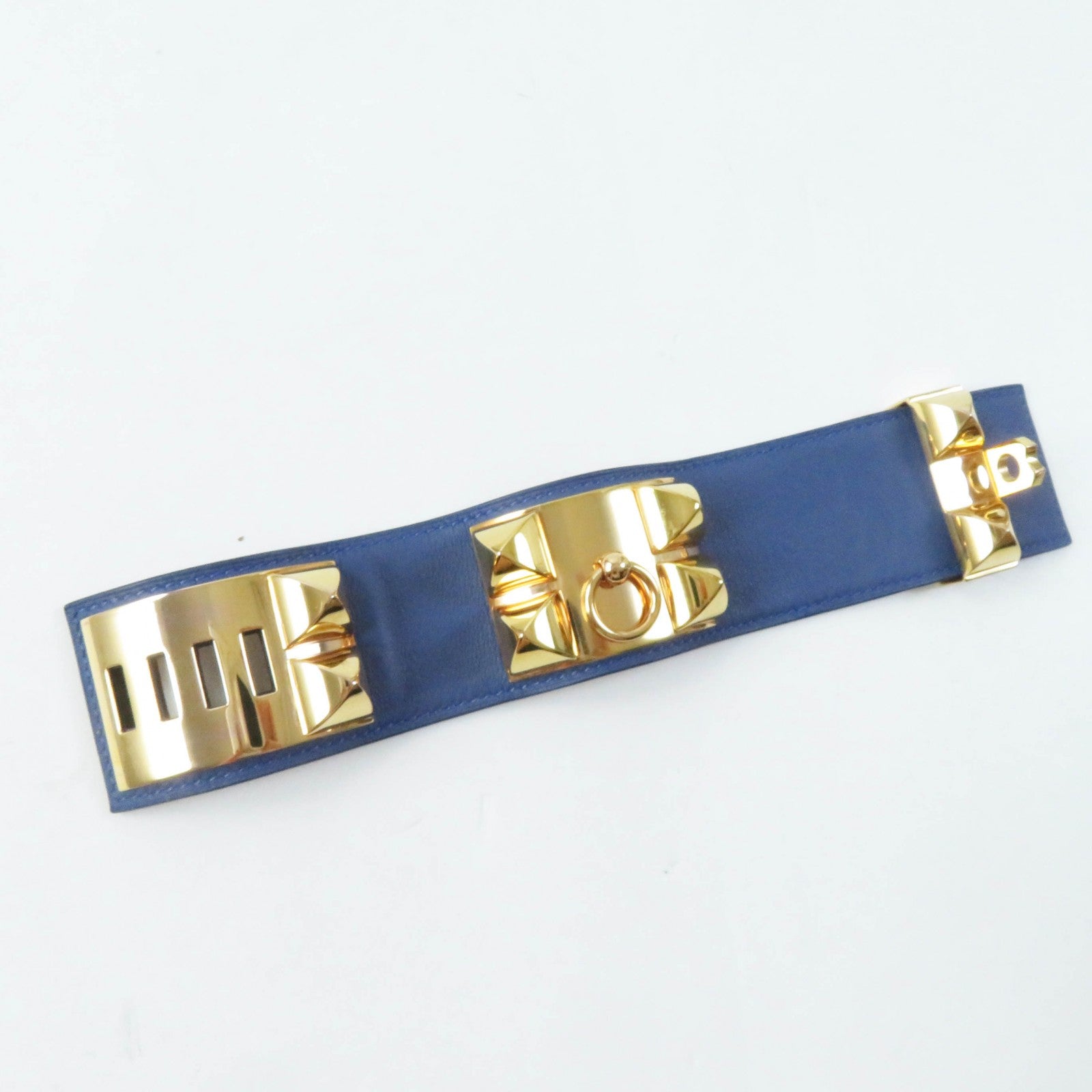 Hermes Cory Edssian Gold Bangle Leather Blue