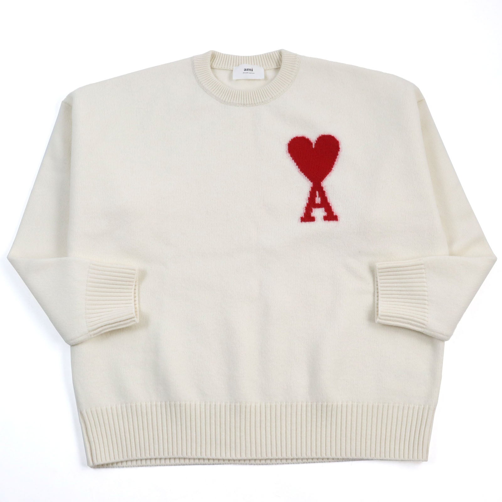 AMI DE COEUR Wool Heart Logo Knit Ivory XL