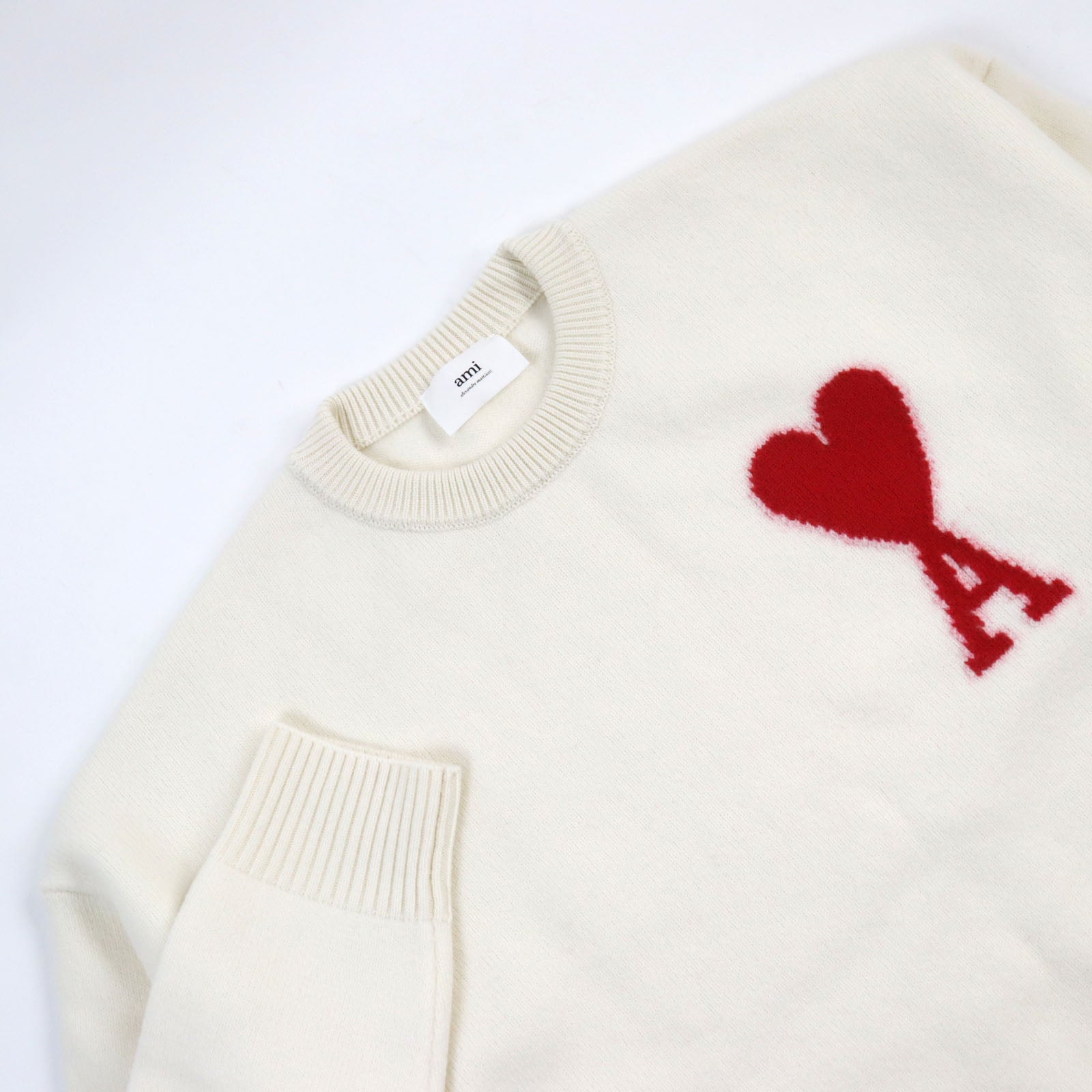 AMI DE COEUR Wool Heart Logo Knit Ivory XL