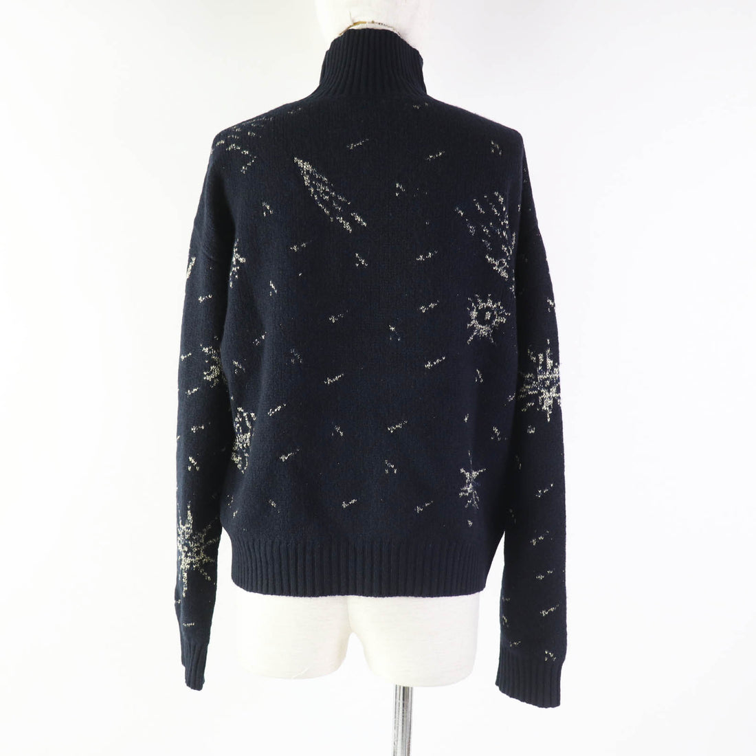 Dior Cashmere Rayon Knit High Neck Sweater Navy Gold