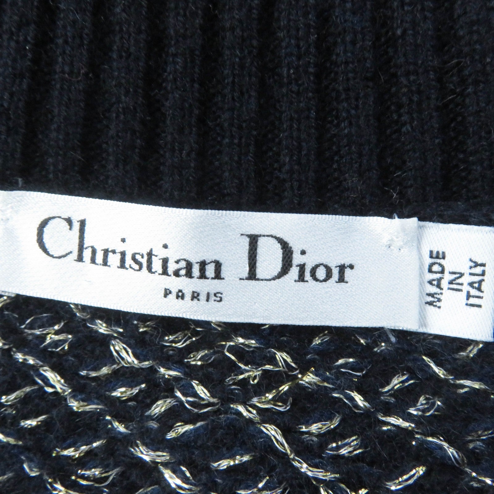 Dior Cashmere Rayon Knit High Neck Sweater Navy Gold