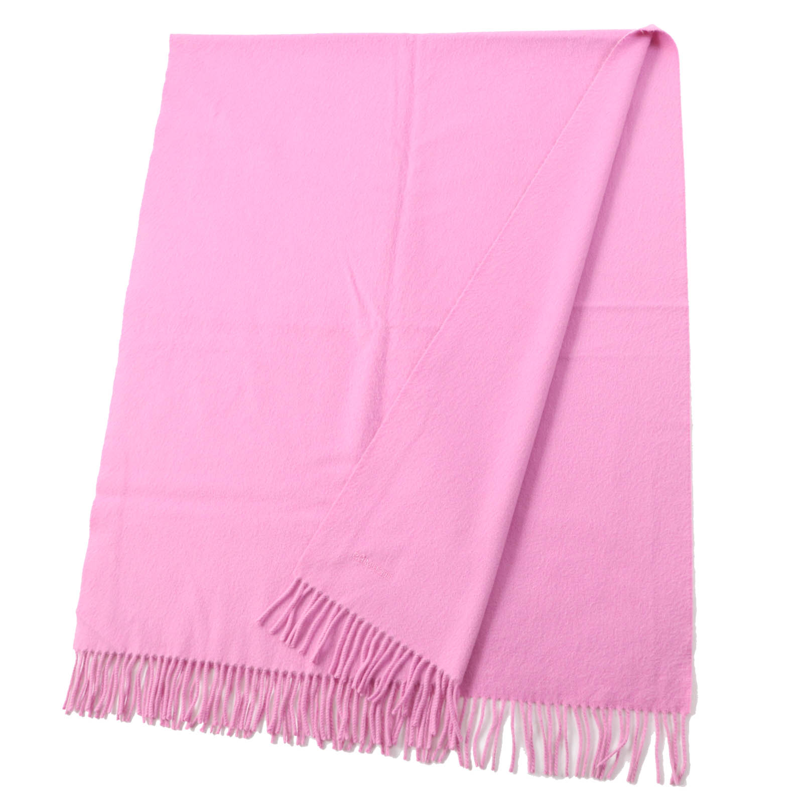 HERMES Cashmere Embroidered Logo Fringe Shawl Pink