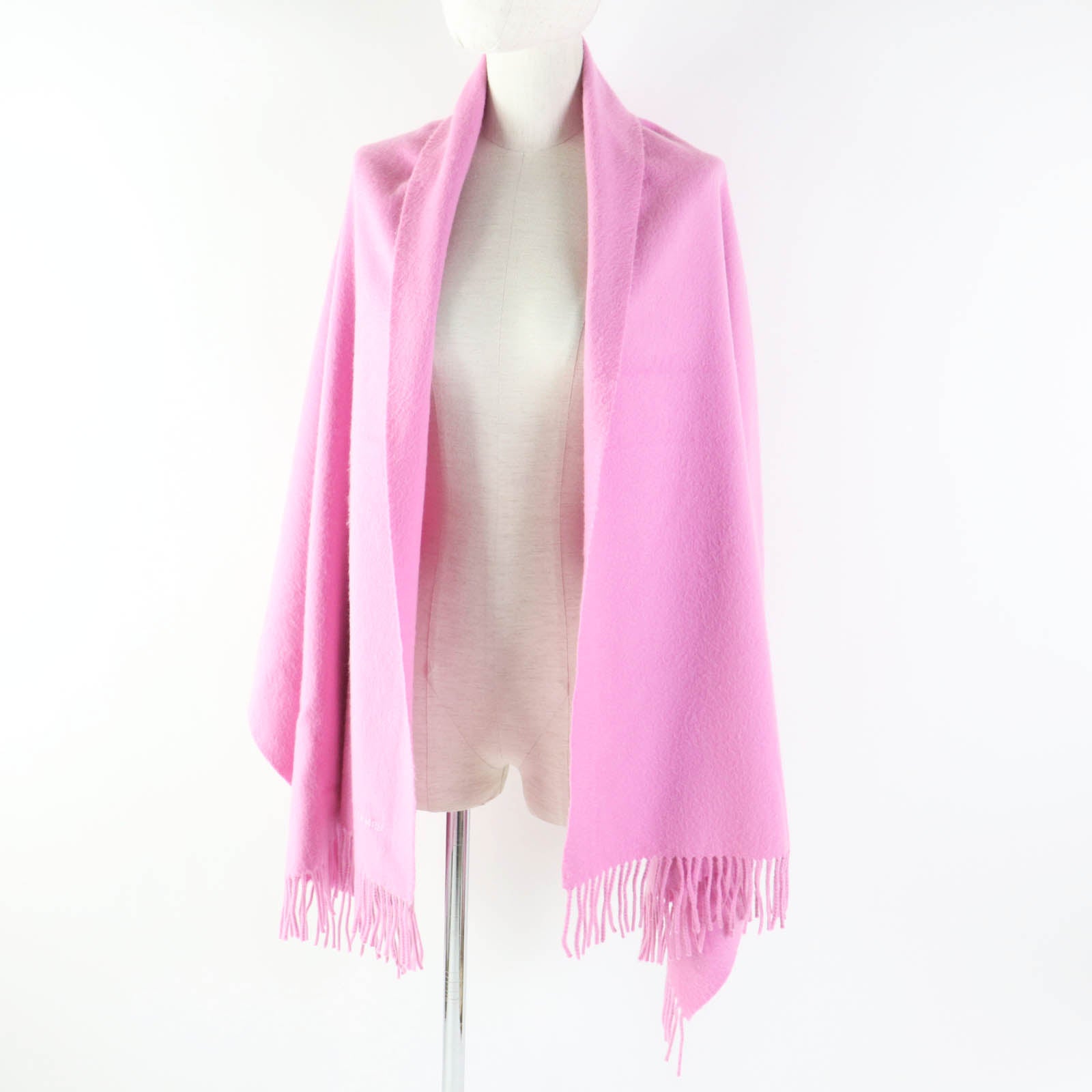 HERMES Cashmere Embroidered Logo Fringe Shawl Pink