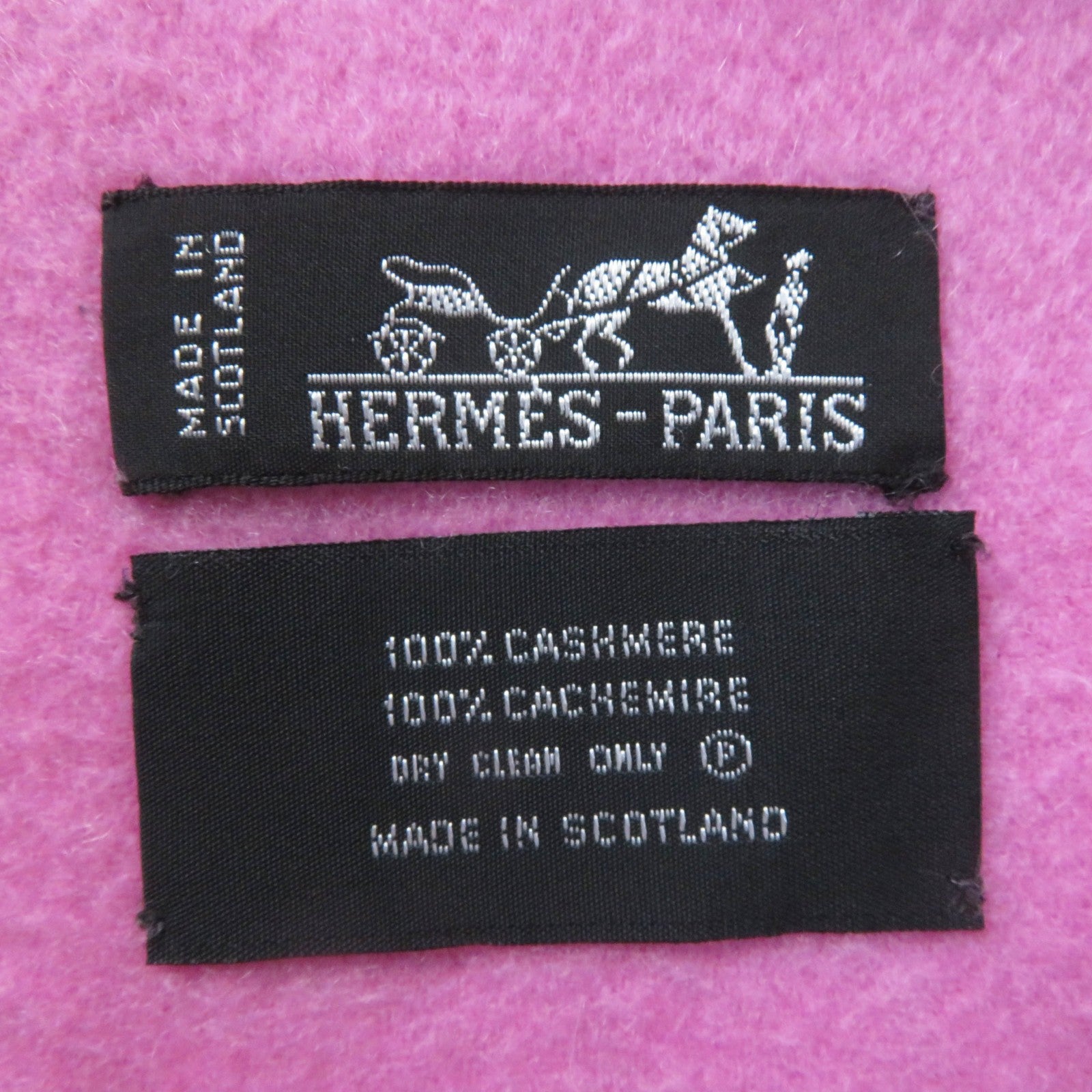 HERMES Cashmere Embroidered Logo Fringe Shawl Pink