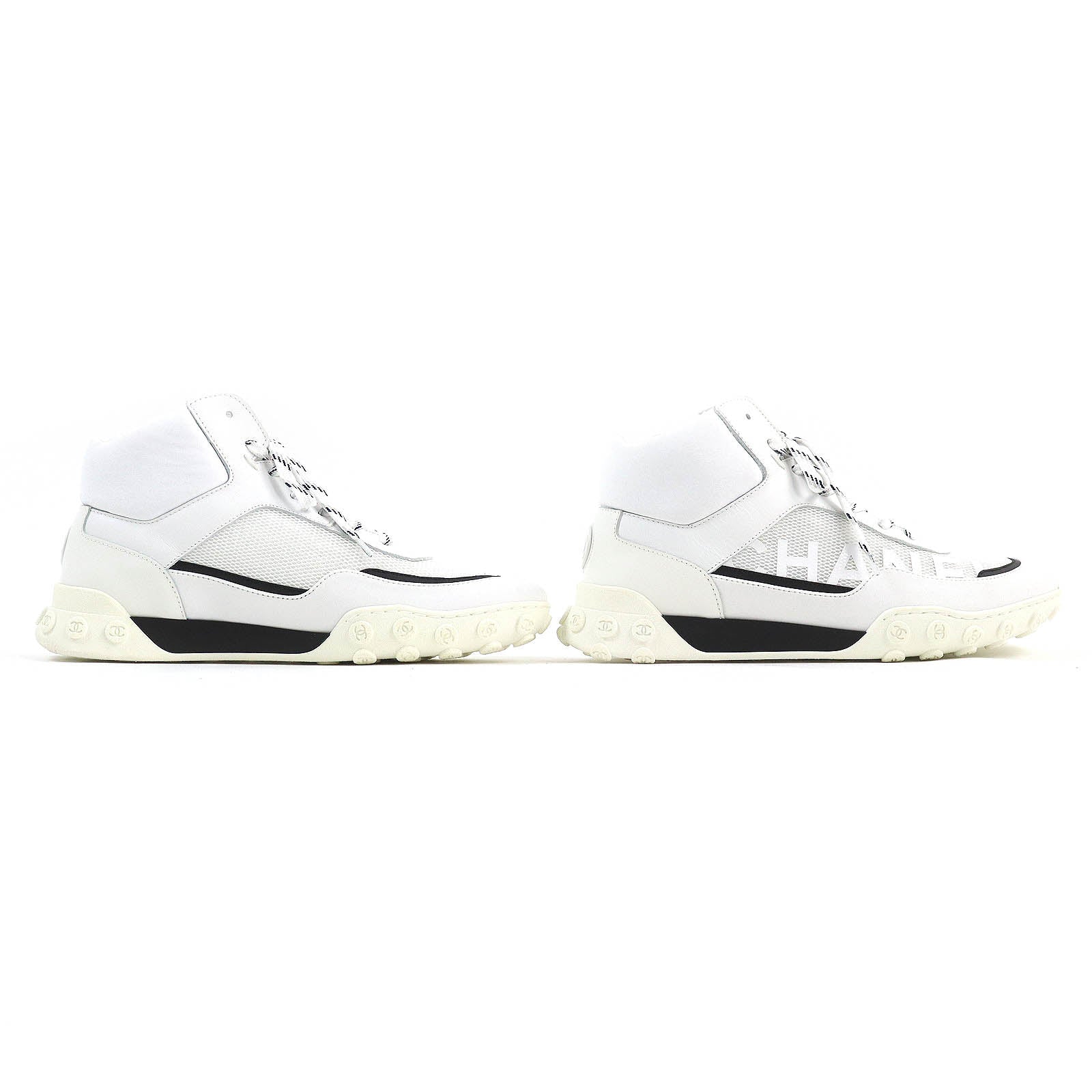 Chanel COCO Mark Mesh Leather Sneakers White Black