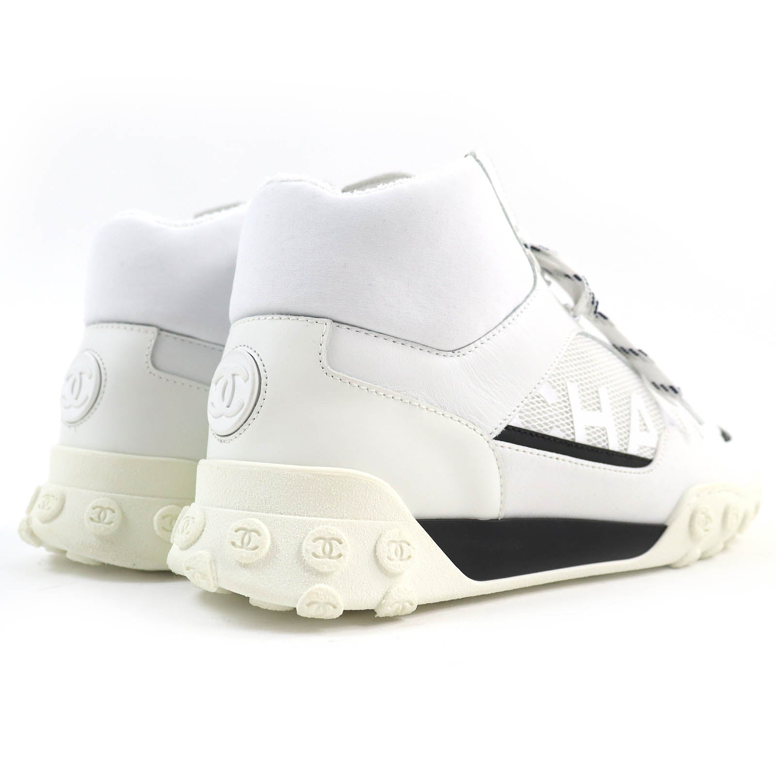 Chanel COCO Mark Mesh Leather Sneakers White Black