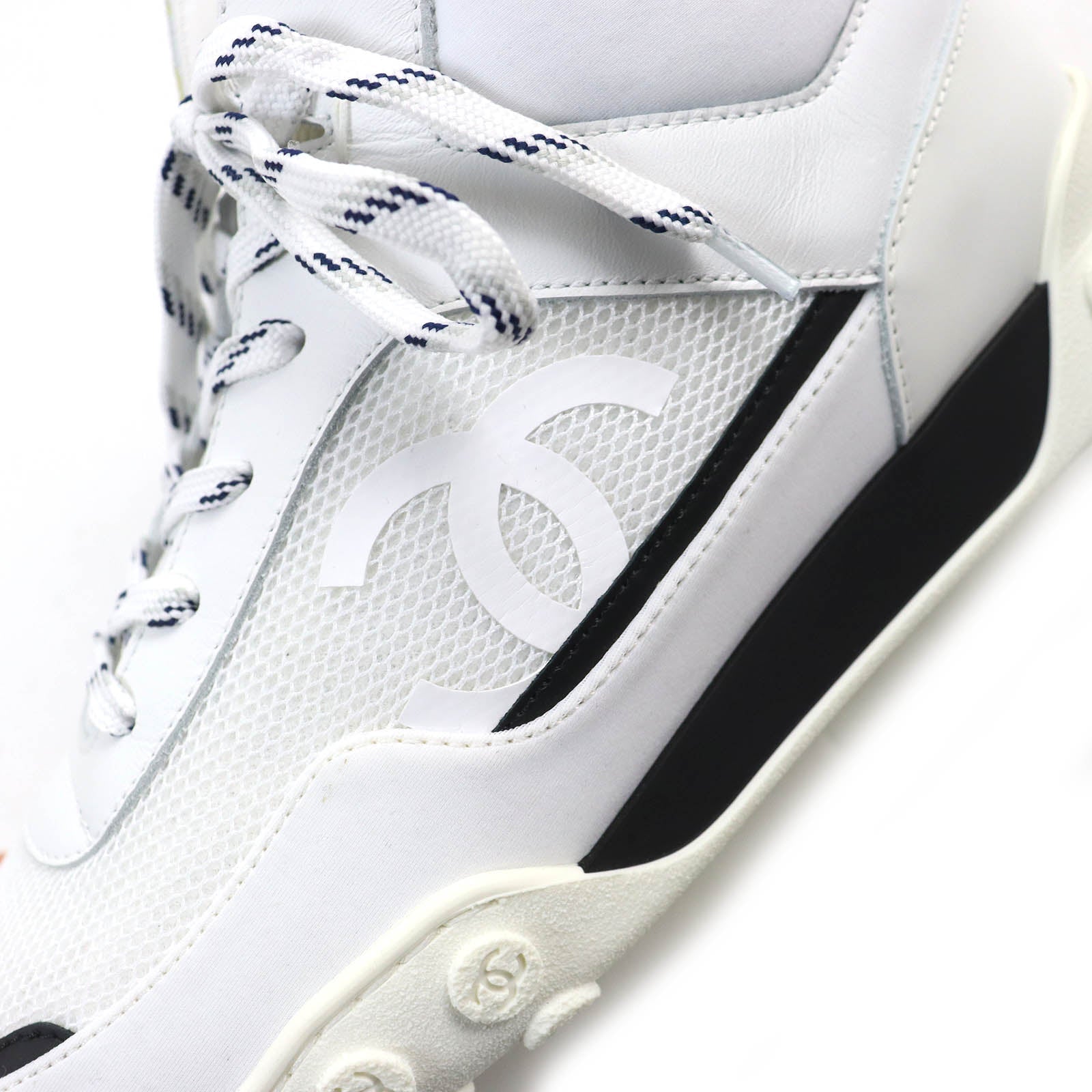 Chanel COCO Mark Mesh Leather Sneakers White Black