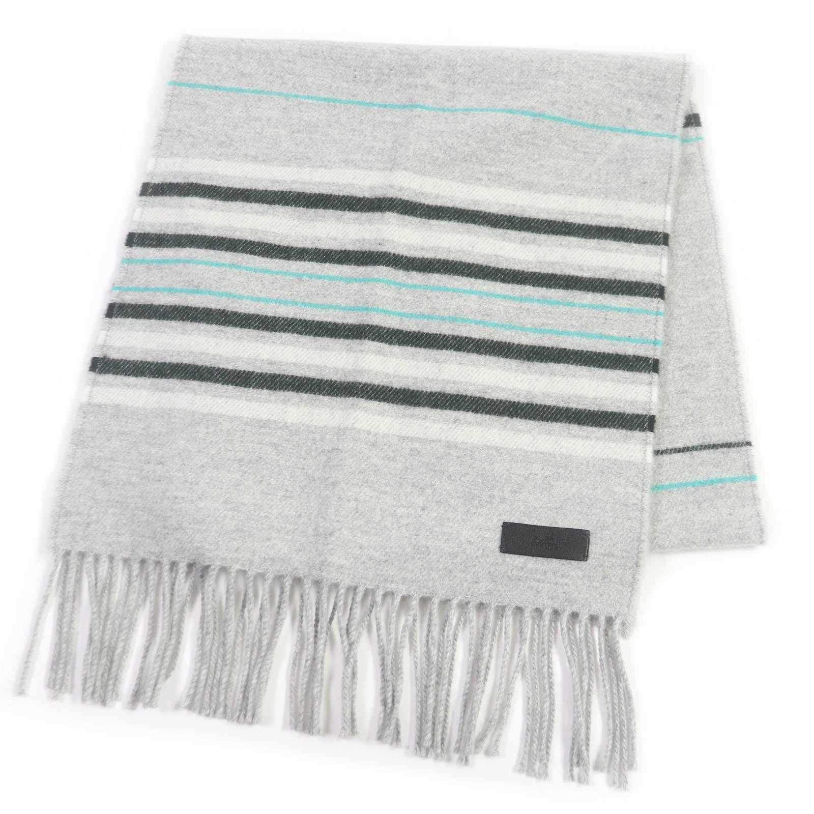 Hermes Cashmere Stripe Leather Fringe Scarf