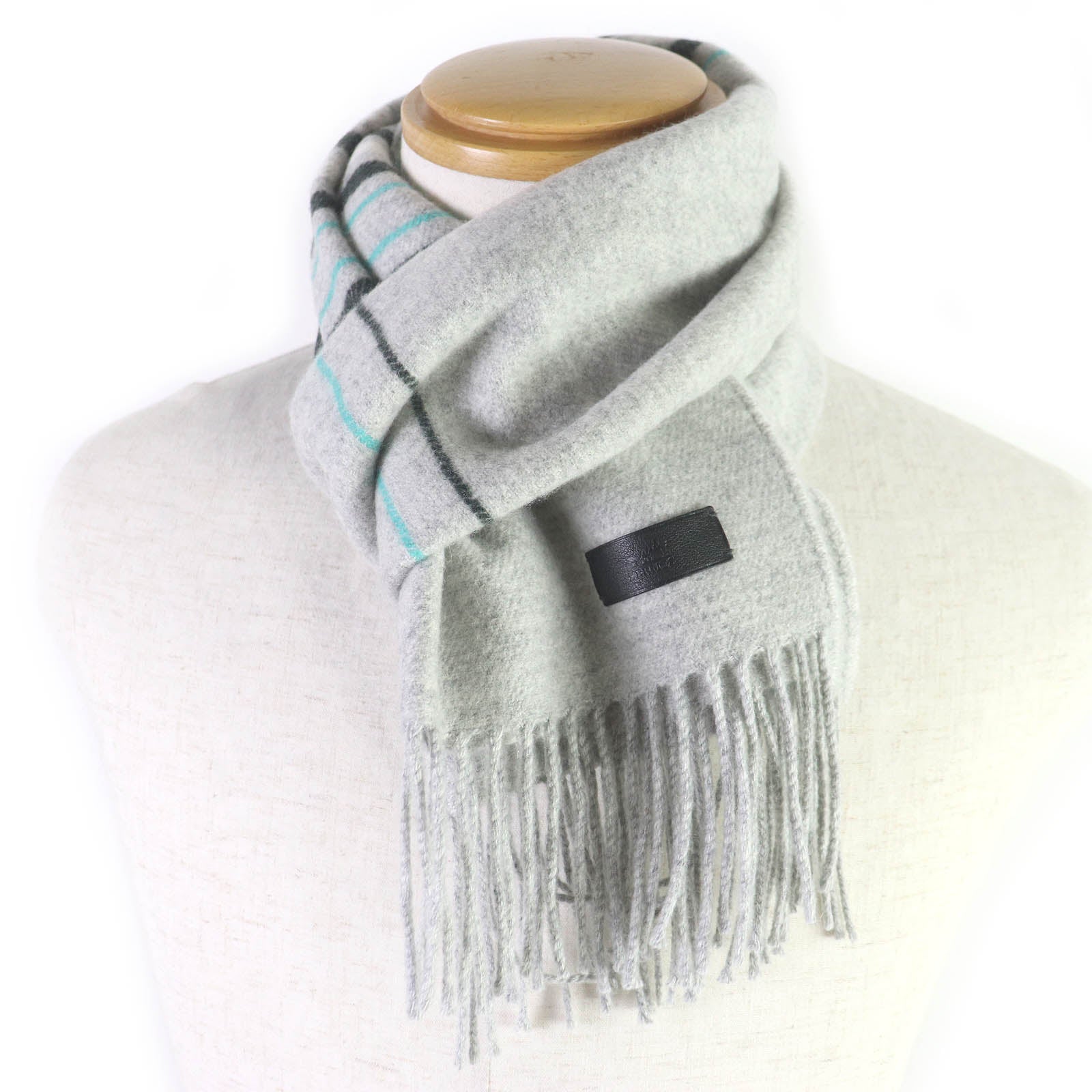 Hermes Cashmere Stripe Leather Fringe Scarf