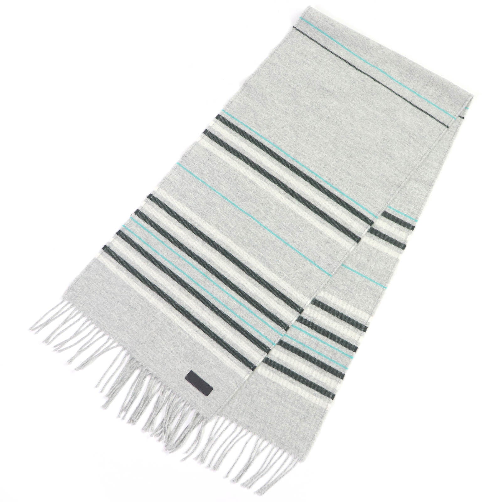 Hermes Cashmere Stripe Leather Fringe Scarf