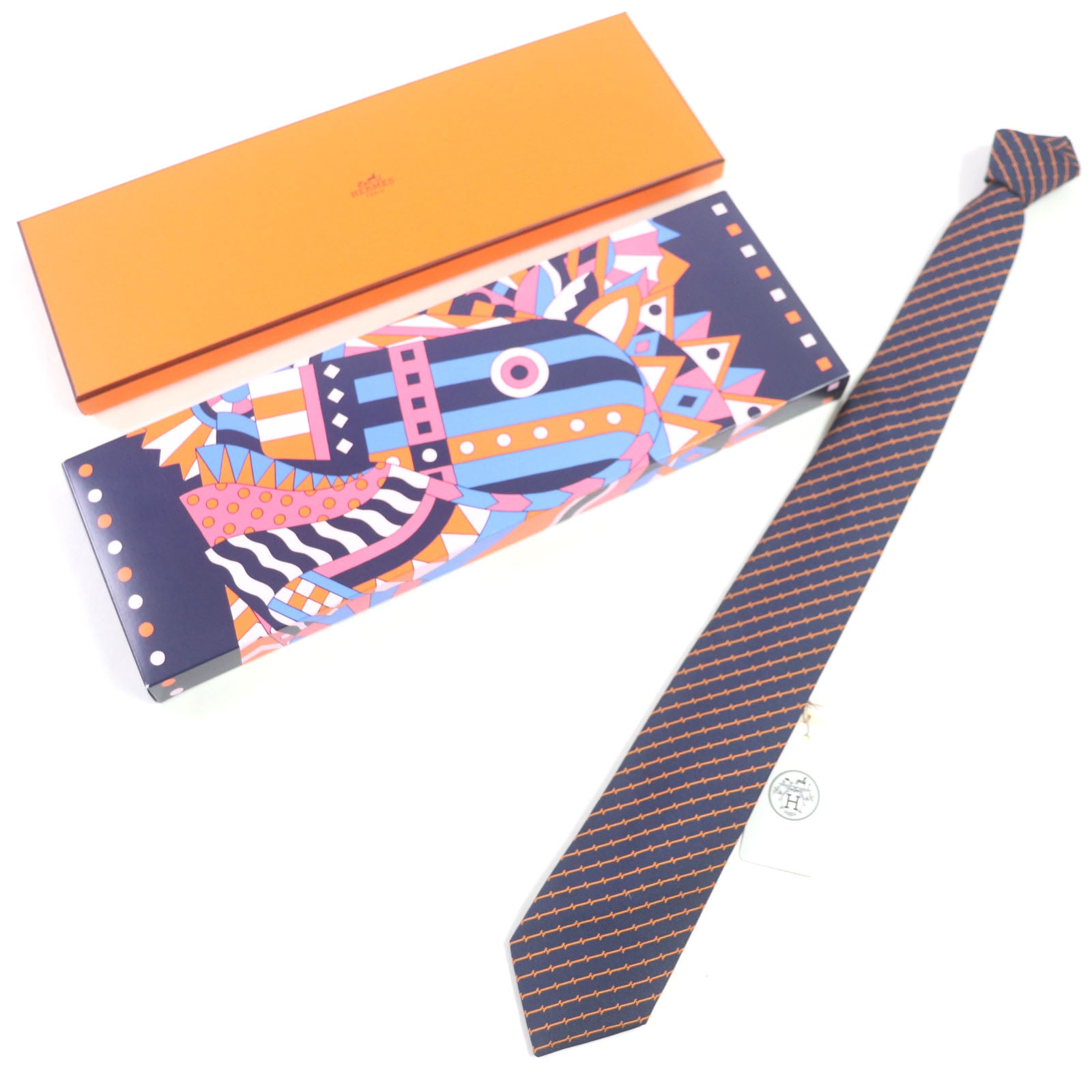 Hermes Silk Tie H Logo Stripe 2.8"