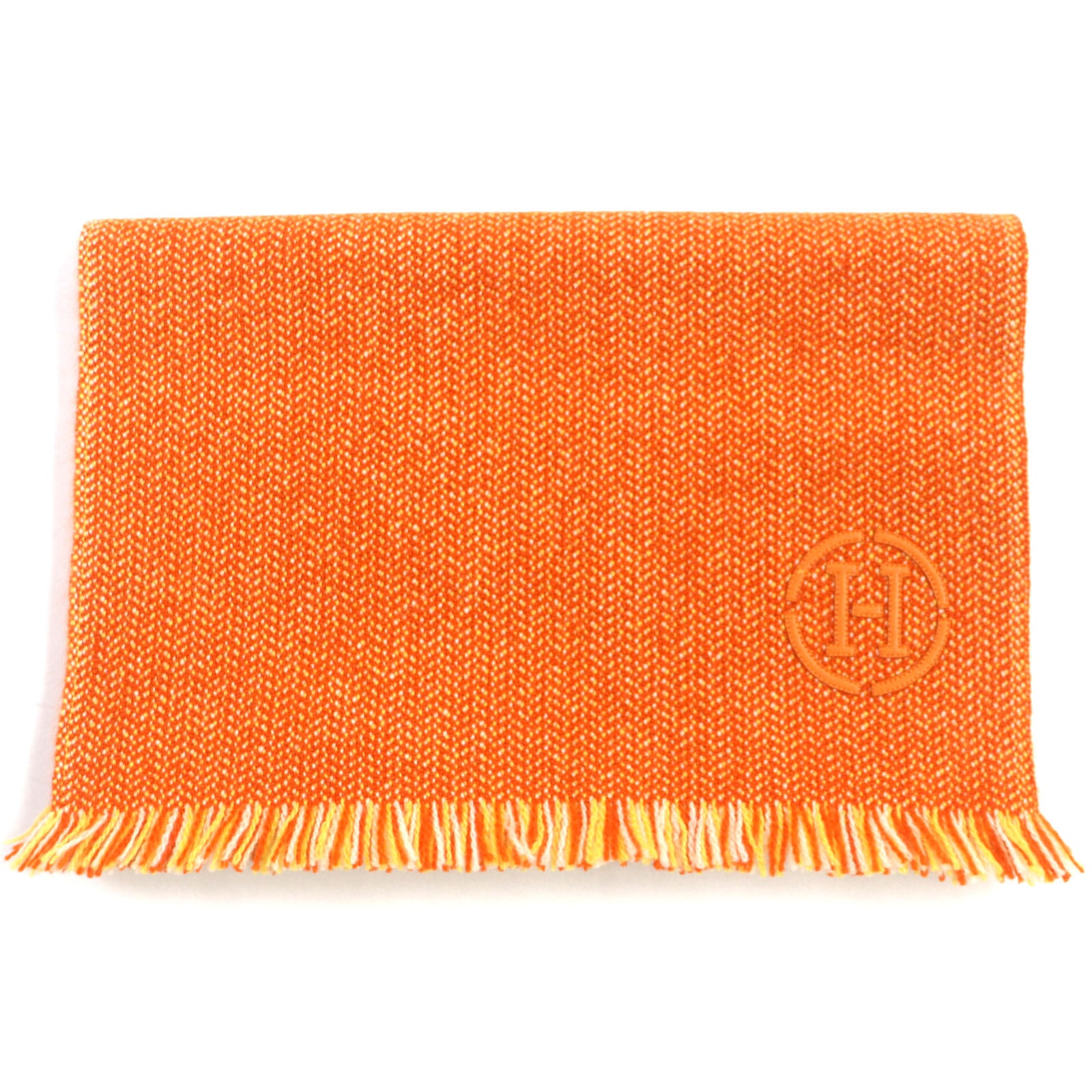 Hermes Cashmere Herringbone Scarf with H Logo