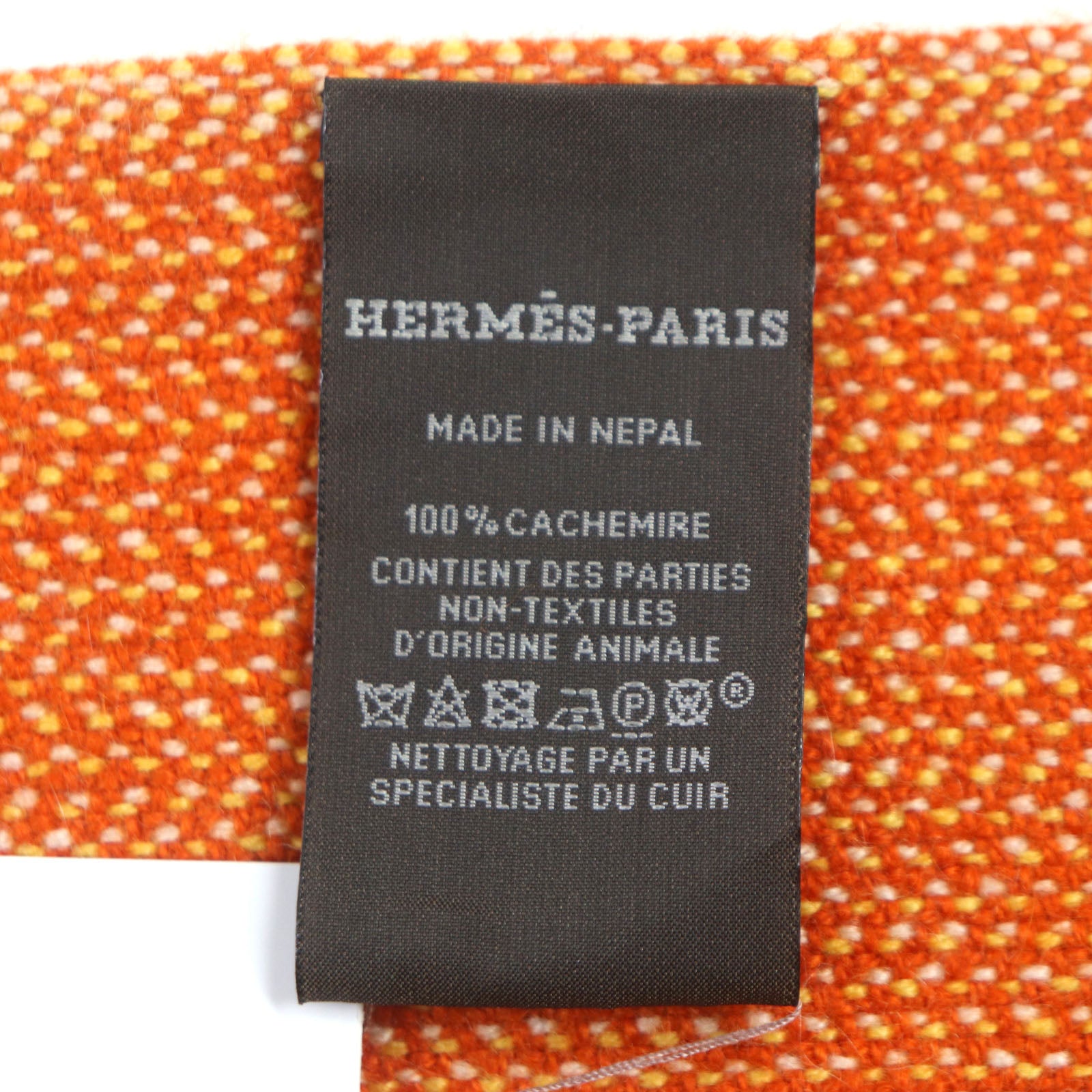 Hermes Cashmere Herringbone Scarf with H Logo