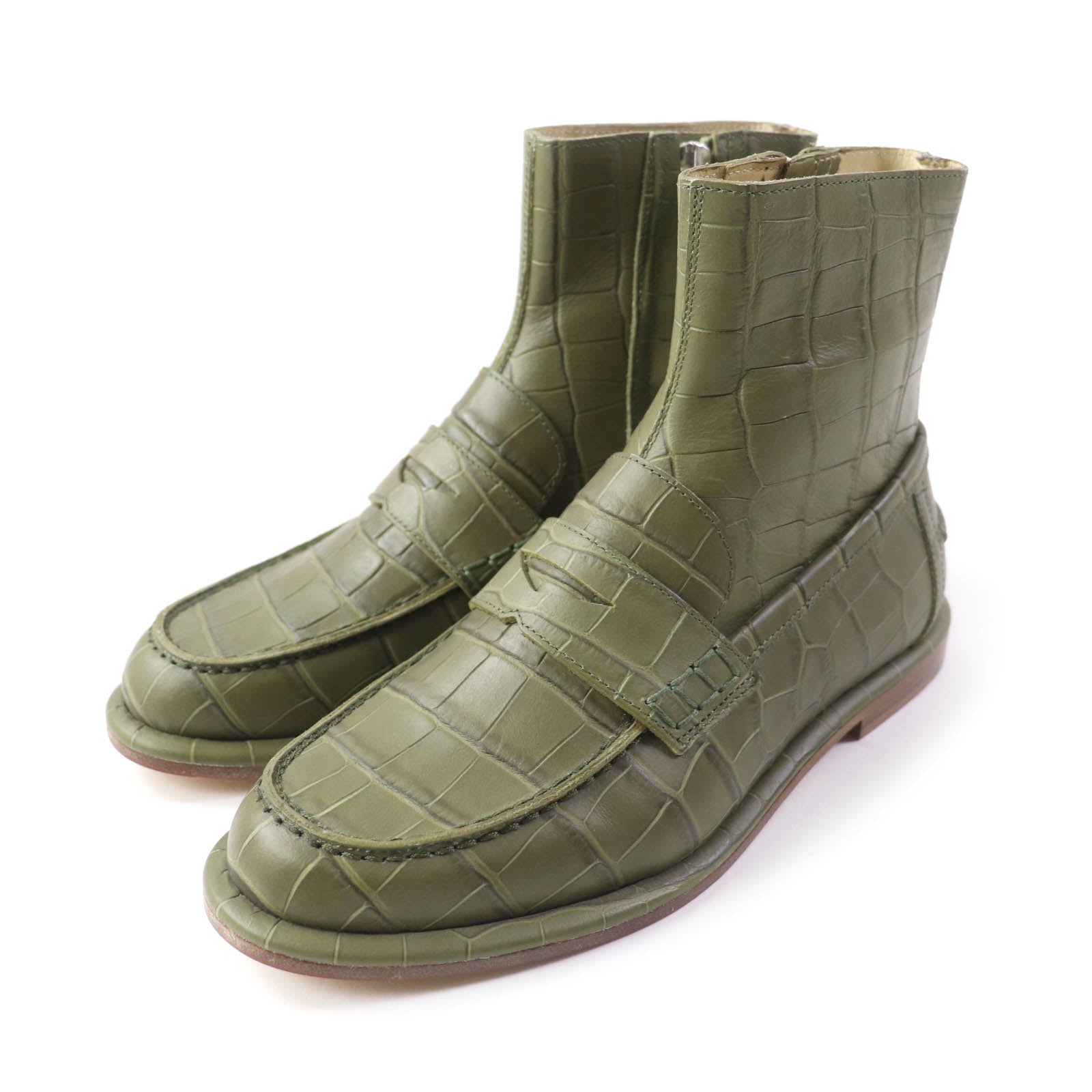 LOEWE Crocodile Embossed Leather Loafers Boots