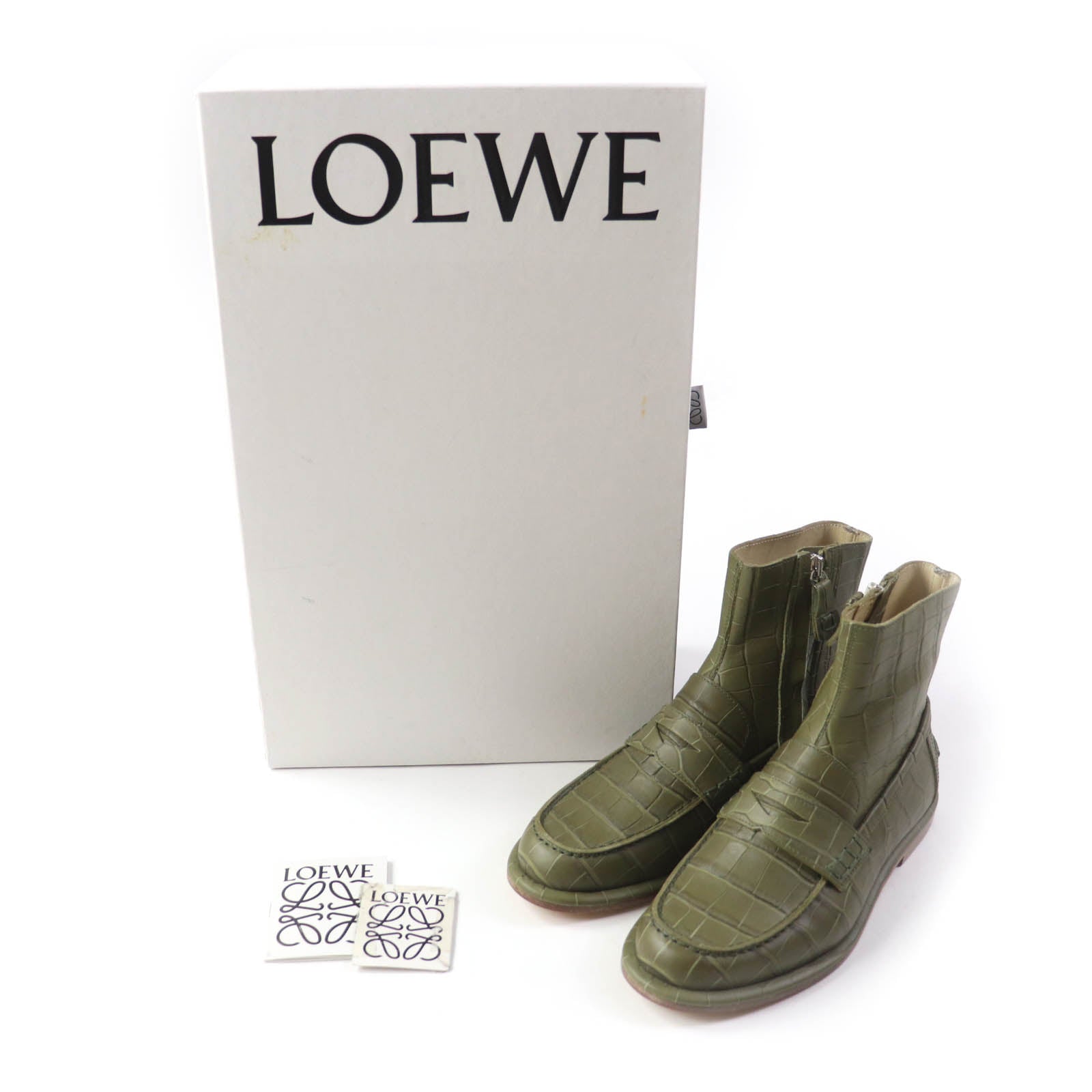 LOEWE Crocodile Embossed Leather Loafers Boots