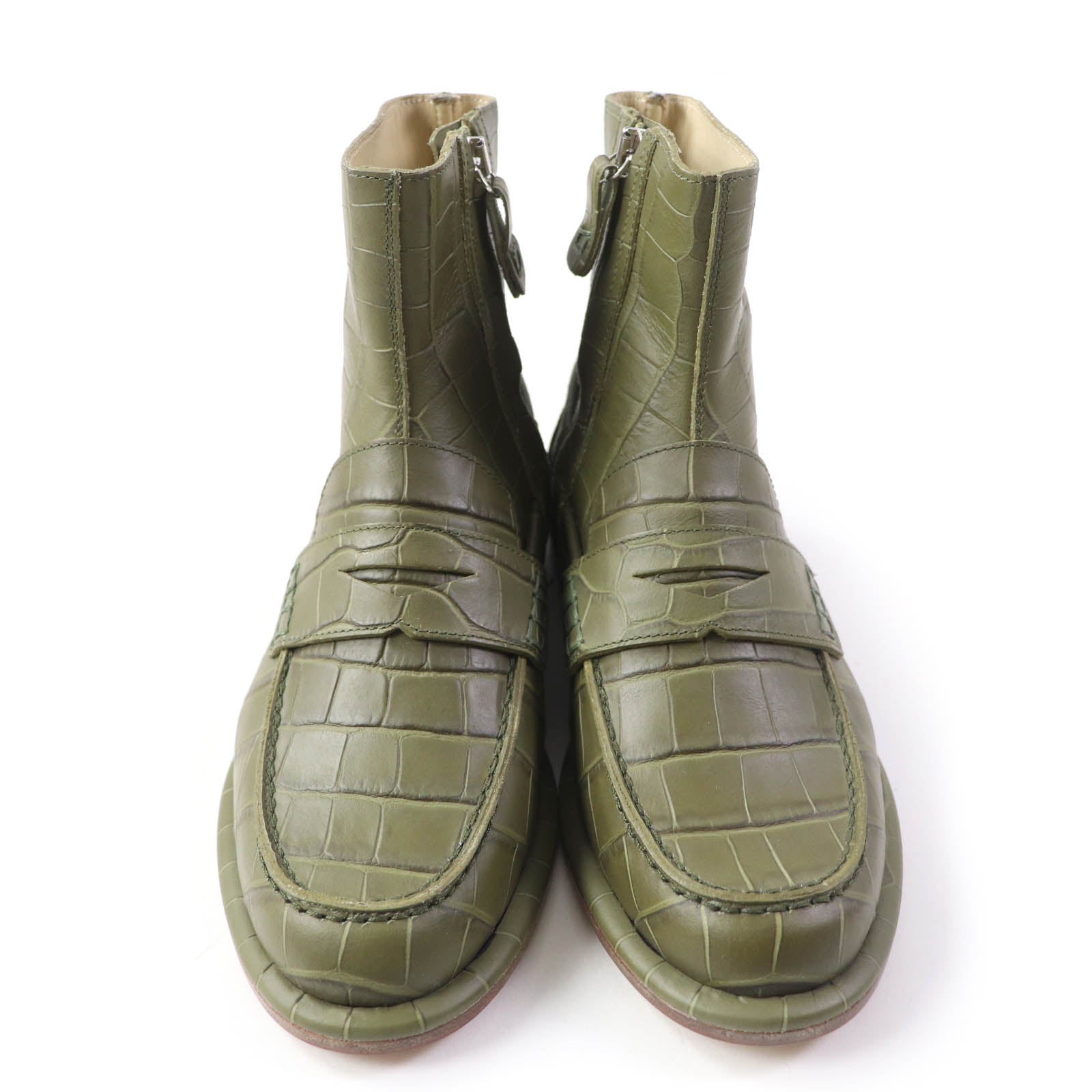 LOEWE Crocodile Embossed Leather Loafers Boots