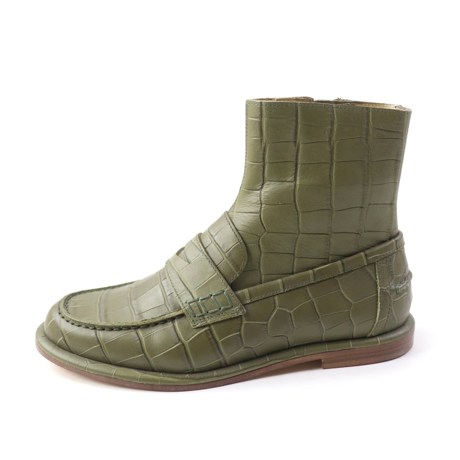 LOEWE Crocodile Embossed Leather Loafers Boots