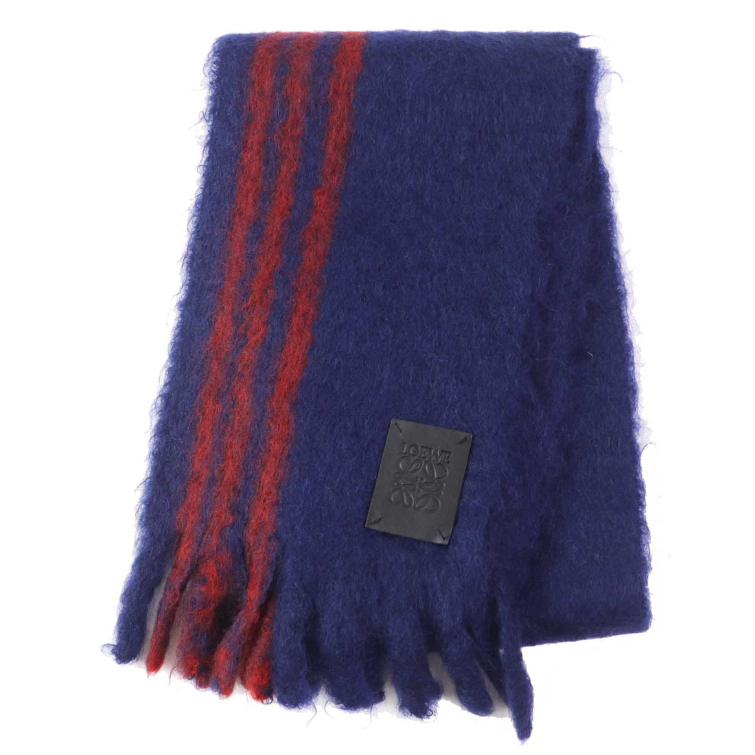 Loewe Mohair Wool Leather Scarf Navy Red