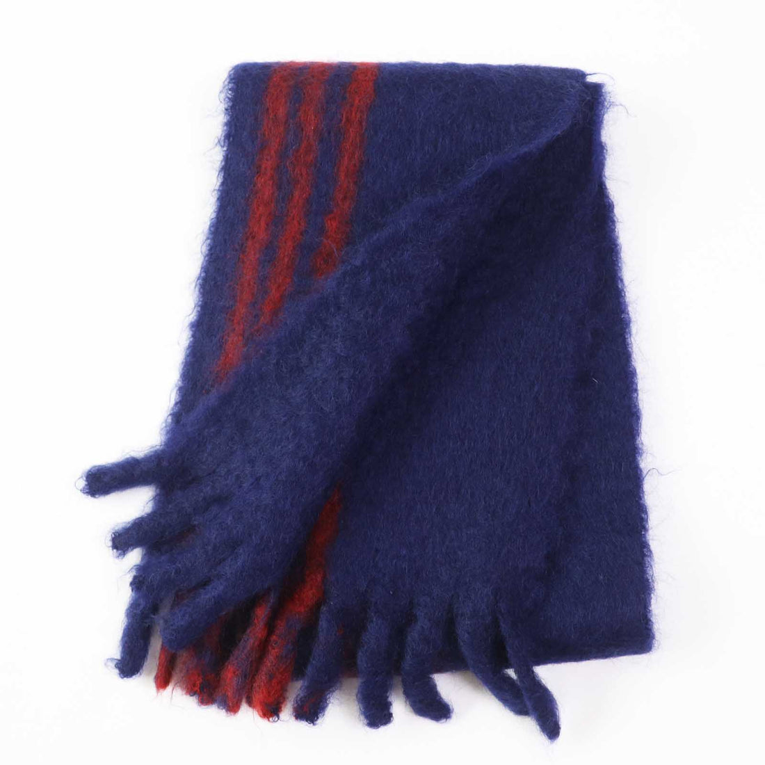 Loewe Mohair Wool Leather Scarf Navy Red